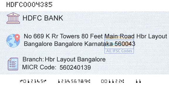 Hdfc Bank Hbr Layout BangaloreBranch 