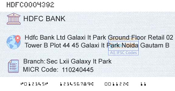 Hdfc Bank Sec Lxii Galaxy It ParkBranch 
