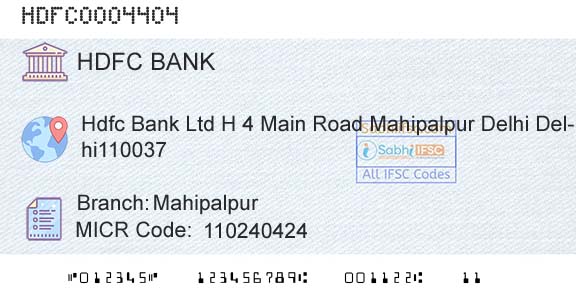 Hdfc Bank MahipalpurBranch 