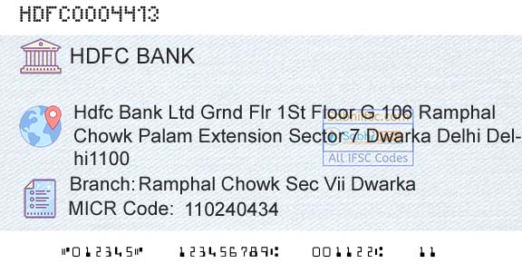 Hdfc Bank Ramphal Chowk Sec Vii DwarkaBranch 