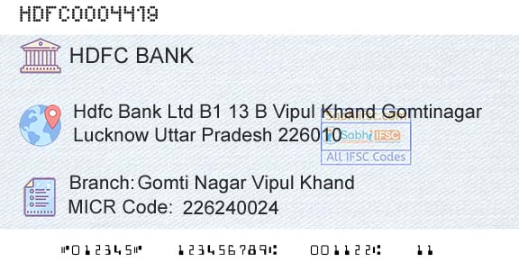 Hdfc Bank Gomti Nagar Vipul KhandBranch 