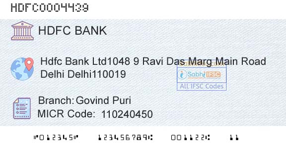 Hdfc Bank Govind PuriBranch 