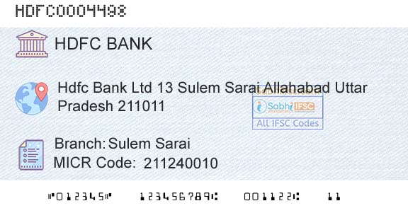 Hdfc Bank Sulem SaraiBranch 