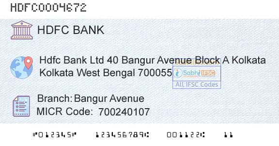 Hdfc Bank Bangur AvenueBranch 