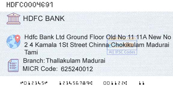 Hdfc Bank Thallakulam MaduraiBranch 