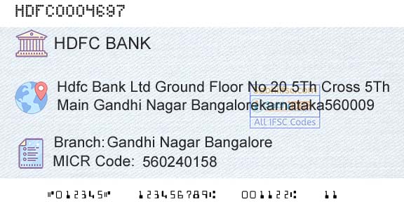Hdfc Bank Gandhi Nagar BangaloreBranch 