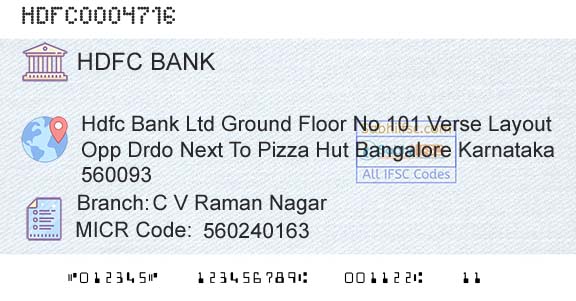 Hdfc Bank C V Raman NagarBranch 