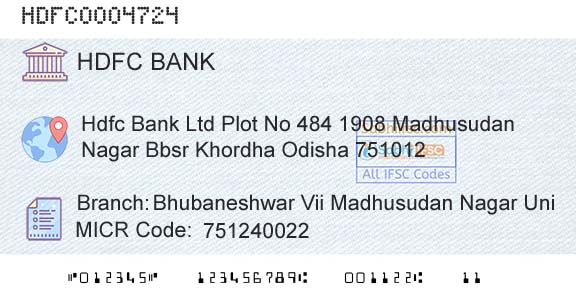 Hdfc Bank Bhubaneshwar Vii Madhusudan Nagar UniBranch 