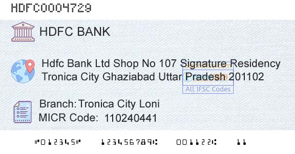 Hdfc Bank Tronica City LoniBranch 