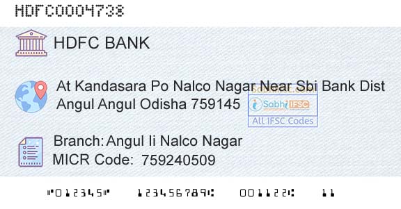 Hdfc Bank Angul Ii Nalco NagarBranch 