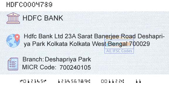 Hdfc Bank Deshapriya ParkBranch 
