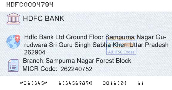Hdfc Bank Sampurna Nagar Forest BlockBranch 