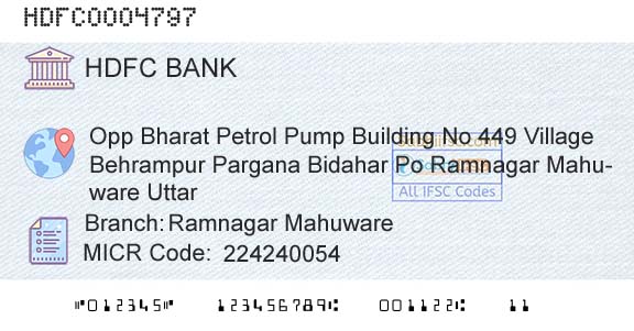 Hdfc Bank Ramnagar MahuwareBranch 