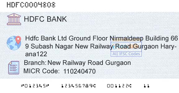 Hdfc Bank New Railway Road GurgaonBranch 