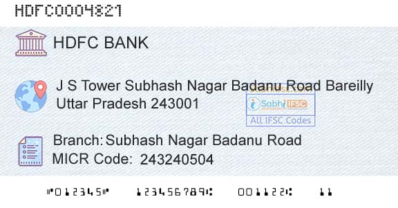 Hdfc Bank Subhash Nagar Badanu RoadBranch 