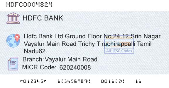 Hdfc Bank Vayalur Main RoadBranch 