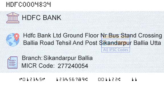 Hdfc Bank Sikandarpur BalliaBranch 