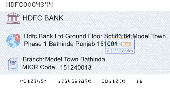 Hdfc Bank Model Town BathindaBranch 