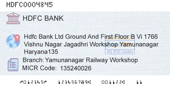 Hdfc Bank Yamunanagar Railway WorkshopBranch 