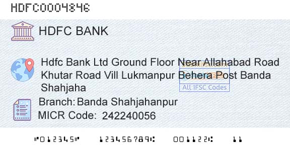 Hdfc Bank Banda ShahjahanpurBranch 