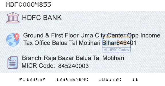 Hdfc Bank Raja Bazar Balua Tal MotihariBranch 