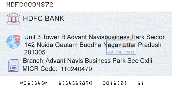 Hdfc Bank Advant Navis Business Park Sec CxliiBranch 