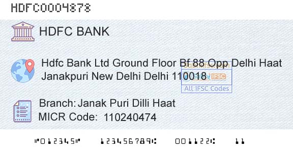 Hdfc Bank Janak Puri Dilli HaatBranch 