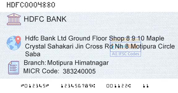 Hdfc Bank Motipura HimatnagarBranch 