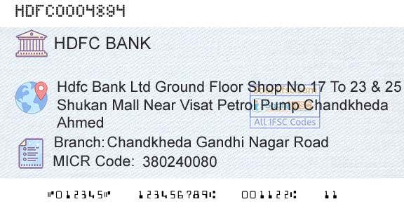 Hdfc Bank Chandkheda Gandhi Nagar RoadBranch 