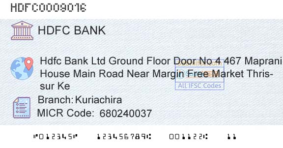 Hdfc Bank KuriachiraBranch 