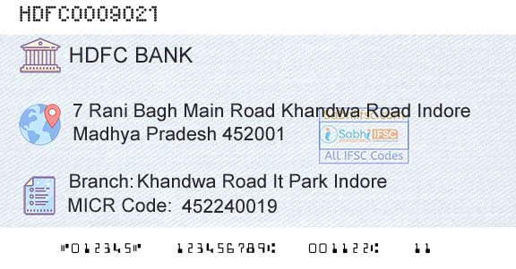 Hdfc Bank Khandwa Road It Park IndoreBranch 