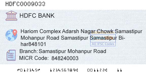 Hdfc Bank Samastipur Mohanpur RoadBranch 