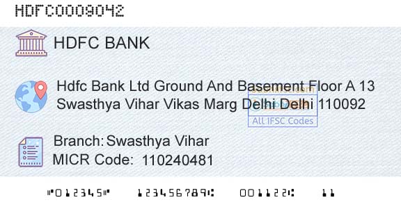 Hdfc Bank Swasthya ViharBranch 