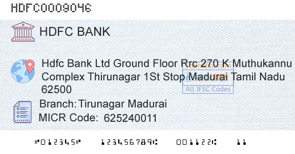 Hdfc Bank Tirunagar MaduraiBranch 