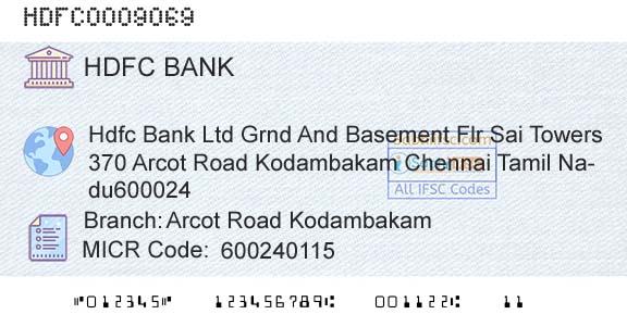 Hdfc Bank Arcot Road KodambakamBranch 