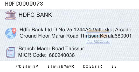 Hdfc Bank Marar Road ThrissurBranch 