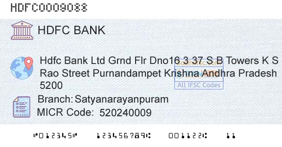 Hdfc Bank SatyanarayanpuramBranch 