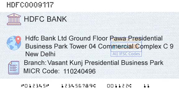 Hdfc Bank Vasant Kunj Presidential Business ParkBranch 