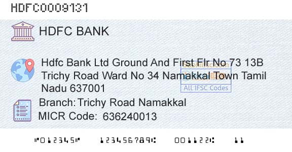 Hdfc Bank Trichy Road NamakkalBranch 