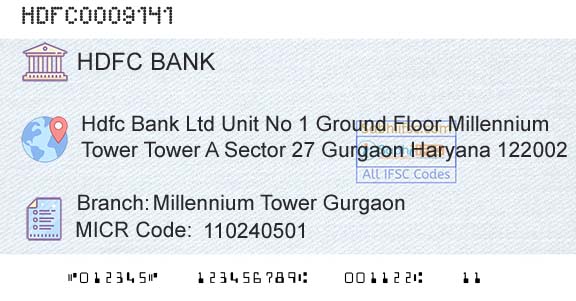 Hdfc Bank Millennium Tower GurgaonBranch 