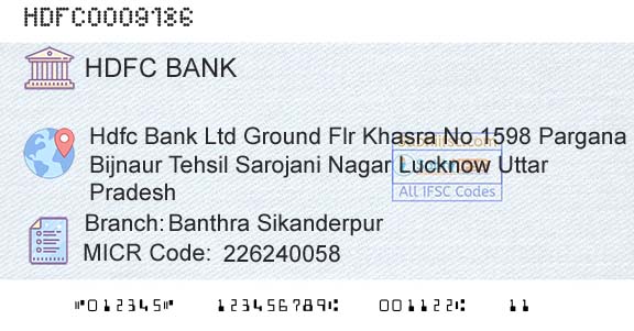 Hdfc Bank Banthra SikanderpurBranch 