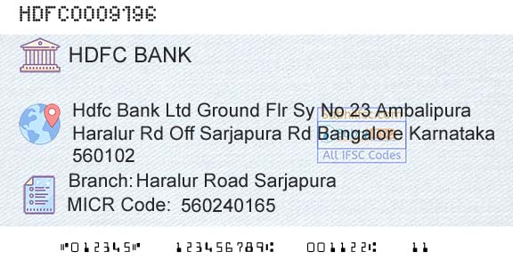 Hdfc Bank Haralur Road SarjapuraBranch 