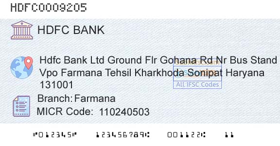 Hdfc Bank FarmanaBranch 