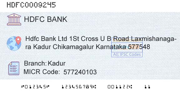 Hdfc Bank KadurBranch 