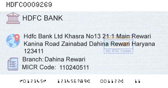 Hdfc Bank Dahina RewariBranch 