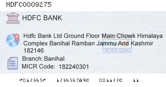 Hdfc Bank BanihalBranch 