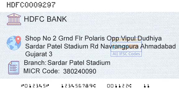 Hdfc Bank Sardar Patel StadiumBranch 