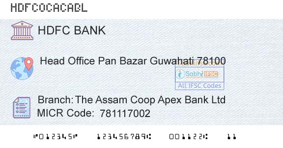 Hdfc Bank The Assam Coop Apex Bank LtdBranch 