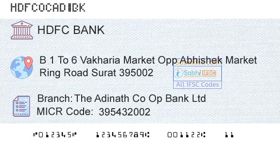 Hdfc Bank The Adinath Co Op Bank LtdBranch 