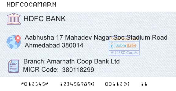 Hdfc Bank Amarnath Coop Bank LtdBranch 